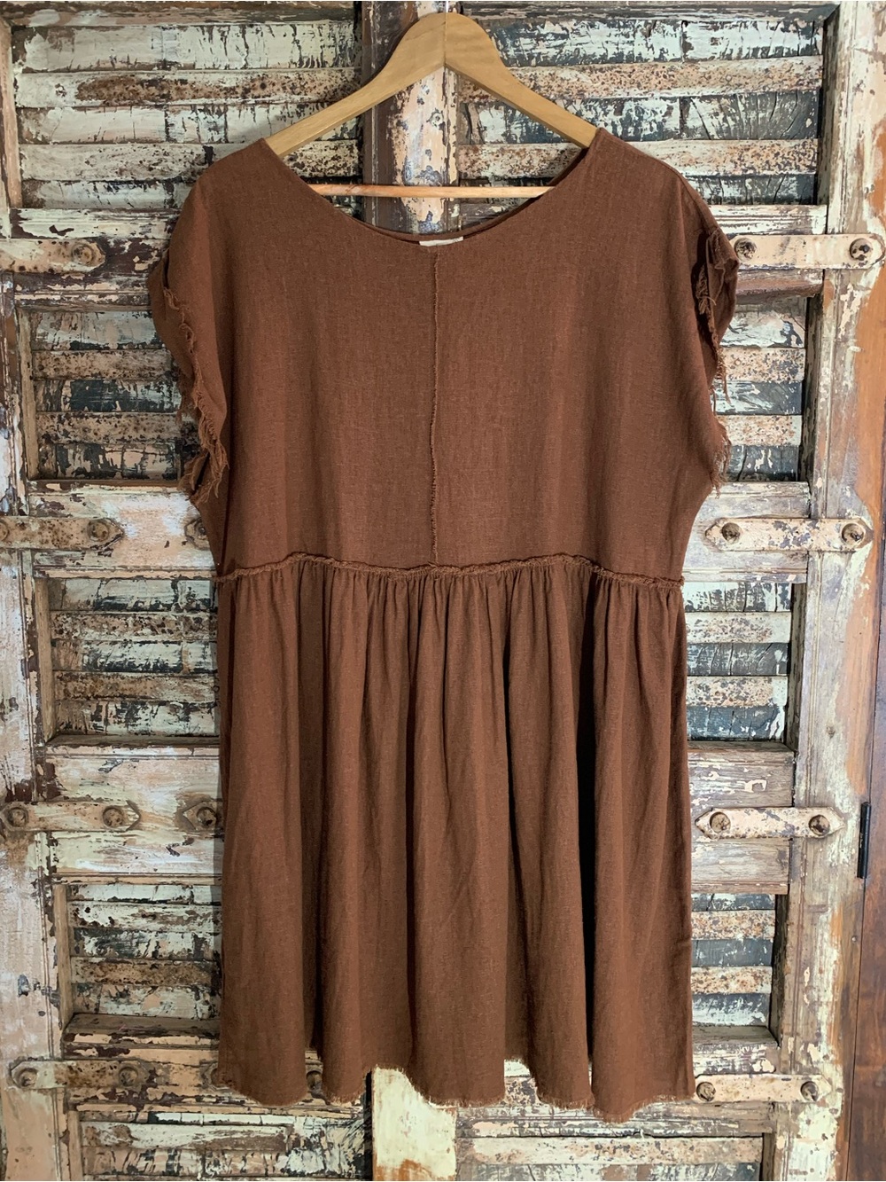 Urban Renewal Remade Raw Edge Linen Babydoll Dress, Earthy Chocolate Brown, M